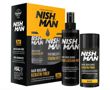 Камуфляж для залысин Nishman Hair Building (пудра 20г + фиксатор 100мл) черный