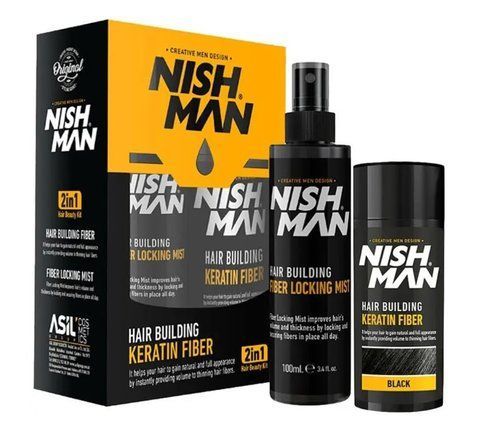 Камуфляж для залисин Nishman Hair Building (пудра 20г + фіксатор 100мл) світло-коричневий